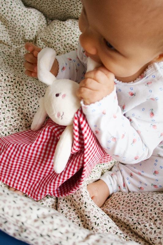 Organic Gingham Baby Comforter - Rabbit