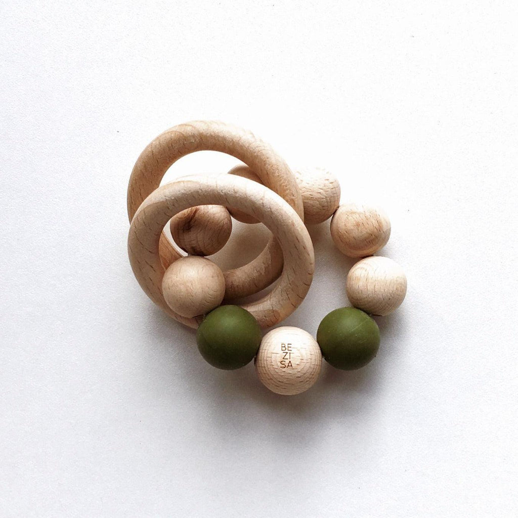 Round Wooden Baby Rattle - Olive